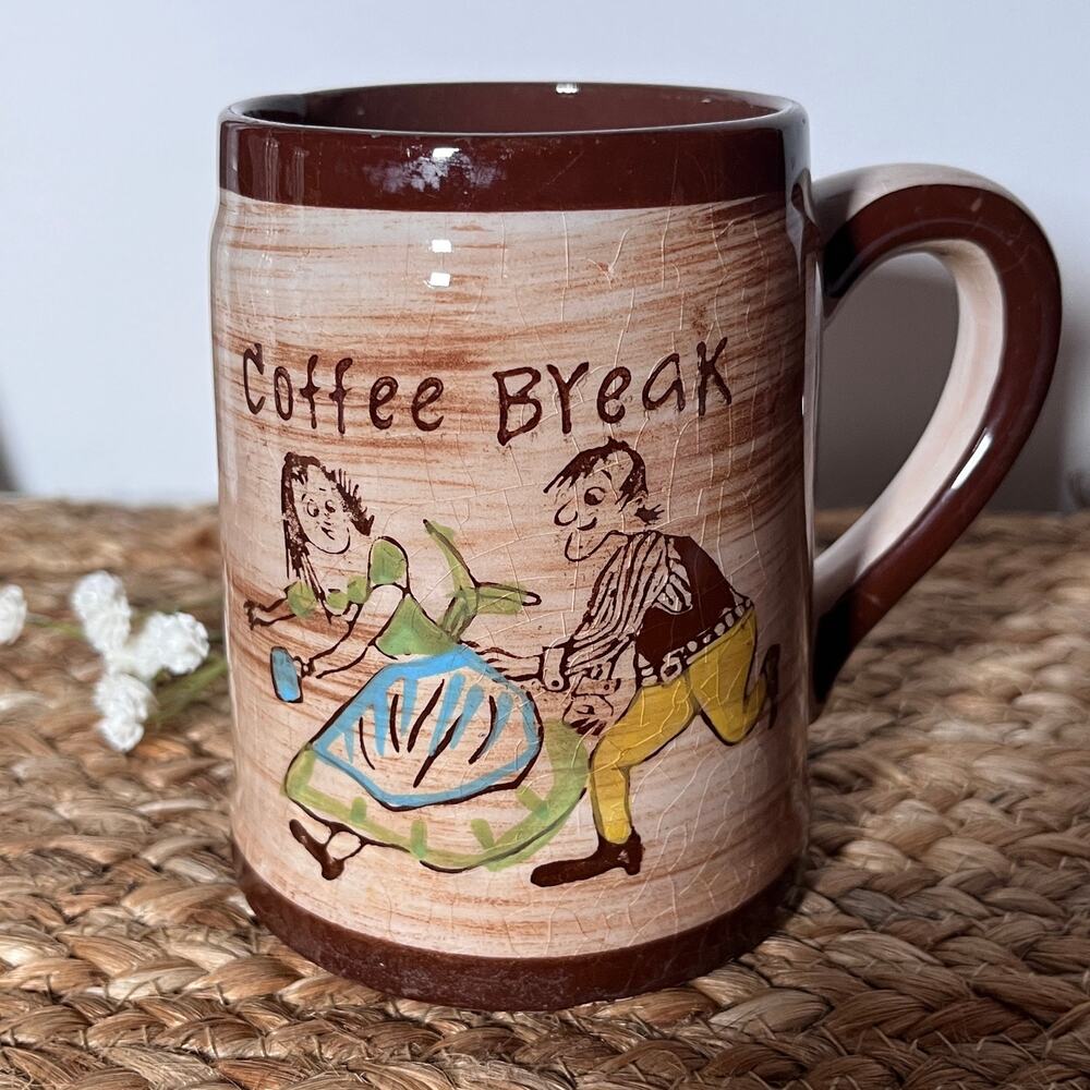 Vintage 1950s Funny Hillbilly Coffee Break Mug Cup Country Cabin Rustic Couple